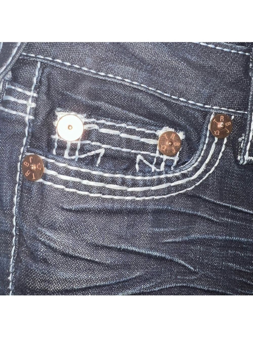 NWT True Religion Womens Johnny Big T Dark Wash Big Stitch Straight Leg Jeans 27 - Picture 5 of 13